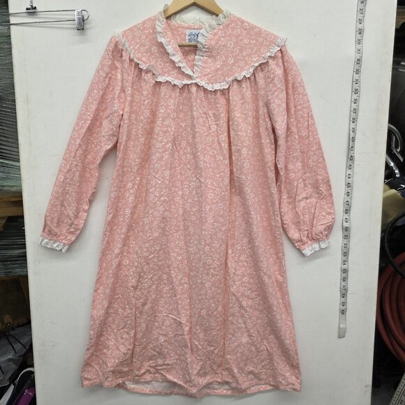 Lanz Of Salzburg Vintage Nightgown Pink Floral Flannel White Eyelet Size Small - Picture 8 of 8